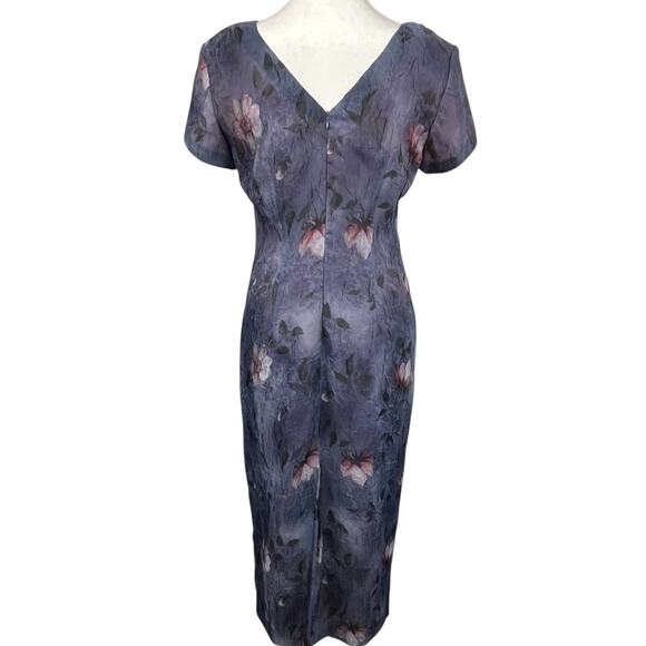 Taurus II Womens Dress Size 8 Petite Midi Vintage 80s Blue Purple Mauve Floral - Picture 4 of 8